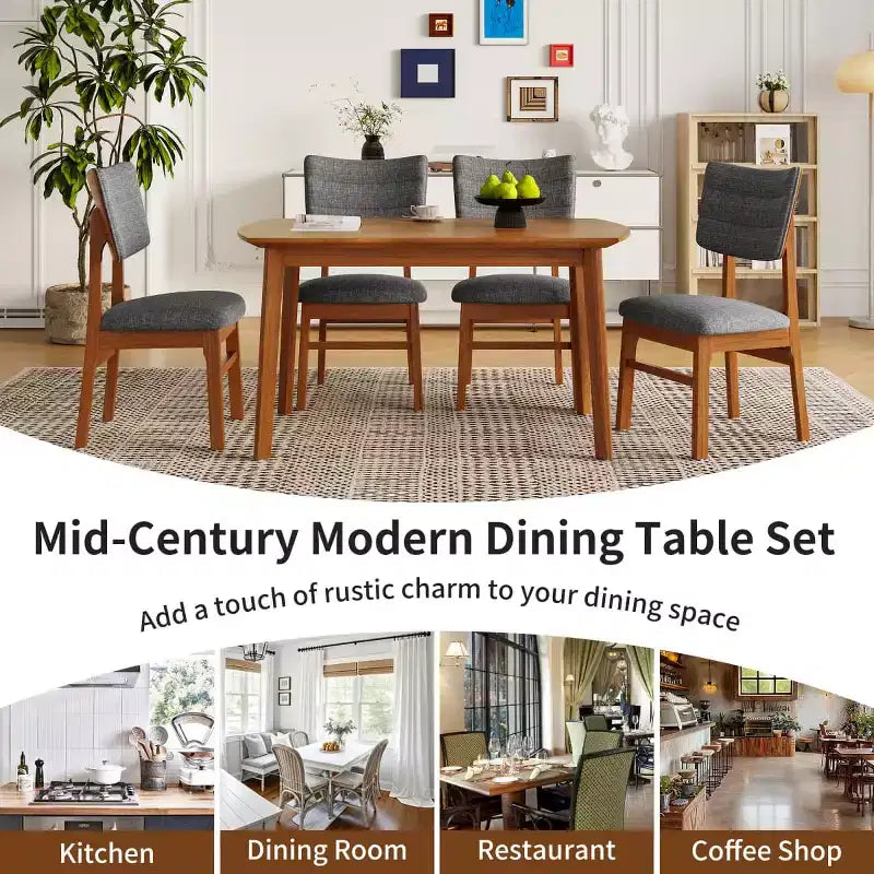 Set da pranzo moderno a 5 pezzi con telaio in legno di gomma e 4 sedie imbottite, set da pranzo salvaspazio per sala da pranzo o cucina - Panipeachy