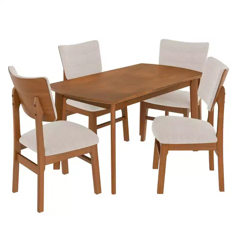Set da pranzo moderno a 5 pezzi con telaio in legno di gomma e 4 sedie imbottite, set da pranzo salvaspazio per sala da pranzo o cucina - Panipeachy