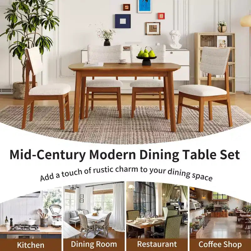 Set da pranzo moderno a 5 pezzi con telaio in legno di gomma e 4 sedie imbottite, set da pranzo salvaspazio per sala da pranzo o cucina - Panipeachy