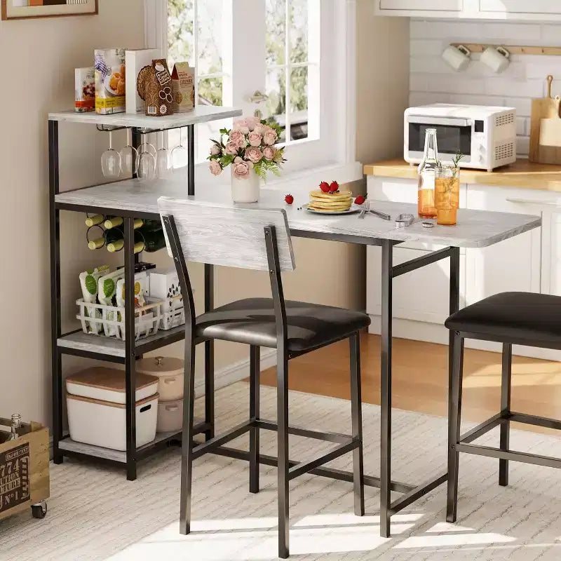 Set da pranzo espandibile Acekool per 2 persone con ripiani contenitori e portabottiglie, set da bar salvaspazio in 3 pezzi con tavolo e sedie