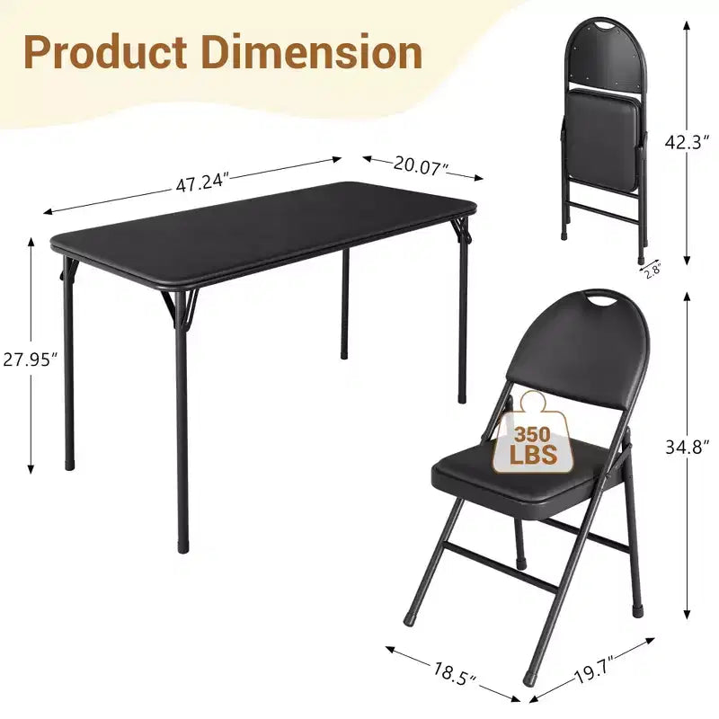 Set da 5 Pezzi Tavolo Rettangolare Pieghevole e Sedie Portatile, Antigraffio per Sala da Pranzo/Soggiorno/Campeggio (Pieghevole)