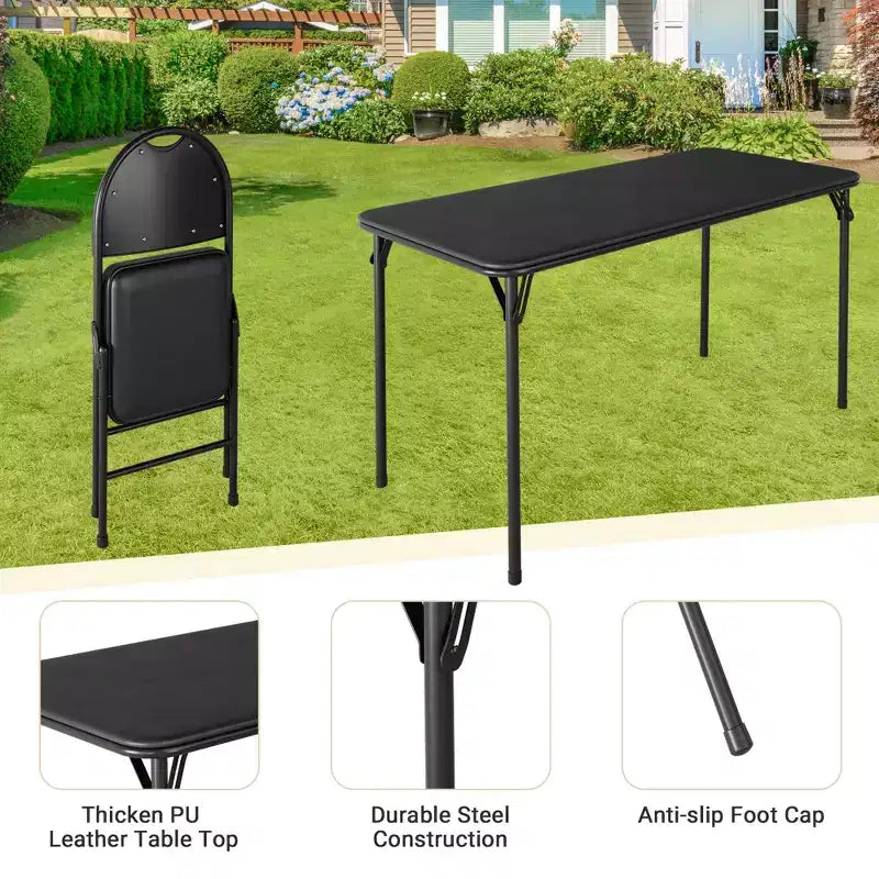 Set da 5 Pezzi Tavolo Rettangolare Pieghevole e Sedie Portatile, Antigraffio per Sala da Pranzo/Soggiorno/Campeggio (Pieghevole)