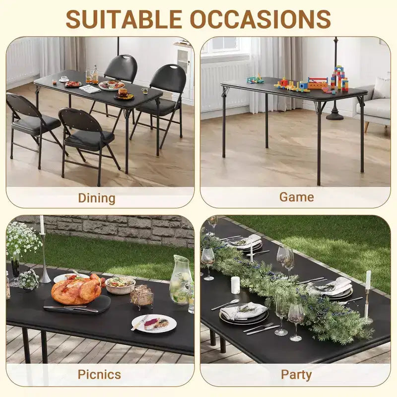 Set da 5 Pezzi Tavolo Rettangolare Pieghevole e Sedie Portatile, Antigraffio per Sala da Pranzo/Soggiorno/Campeggio (Pieghevole)