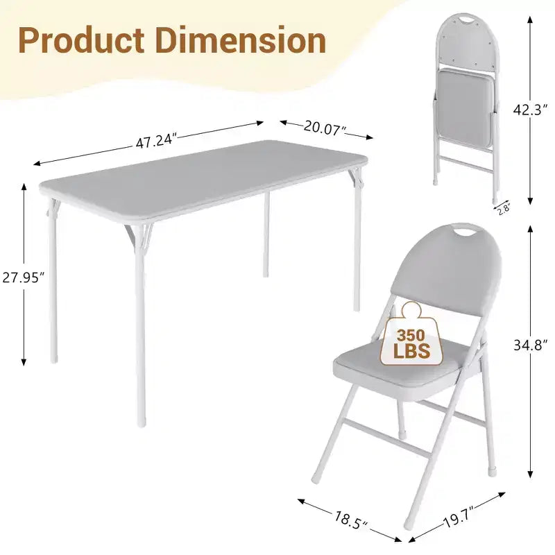 Set da 5 Pezzi Tavolo Rettangolare Pieghevole e Sedie Portatile, Antigraffio per Sala da Pranzo/Soggiorno/Campeggio (Pieghevole)