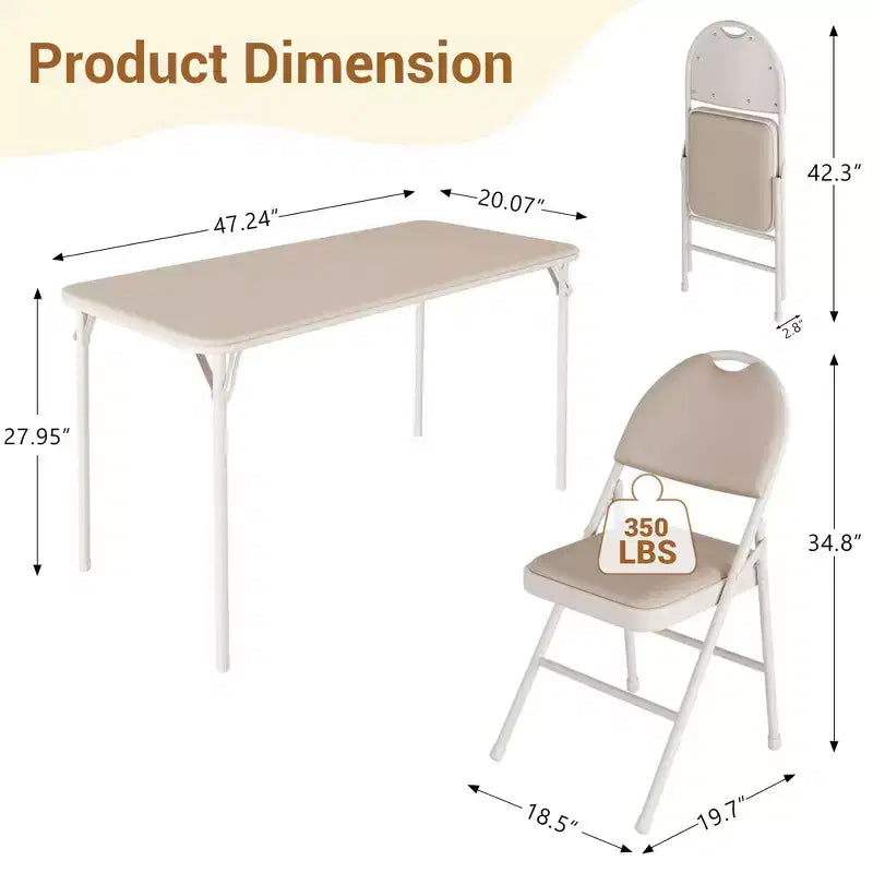 Set da 5 Pezzi Tavolo Rettangolare Pieghevole e Sedie Portatile, Antigraffio per Sala da Pranzo/Soggiorno/Campeggio (Pieghevole)