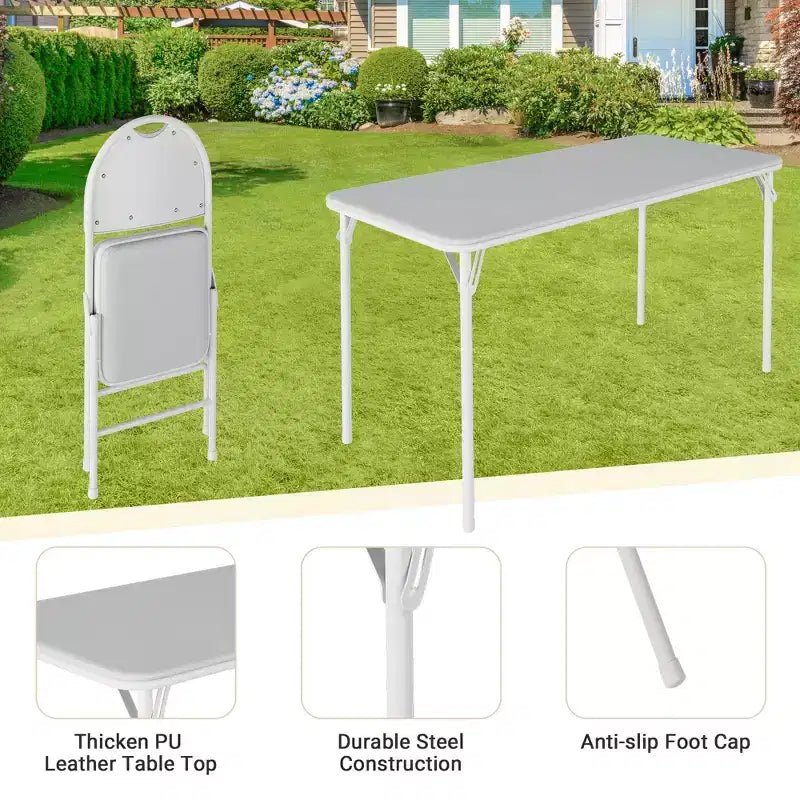 Set da 5 Pezzi Tavolo Rettangolare Pieghevole e Sedie Portatile, Antigraffio per Sala da Pranzo/Soggiorno/Campeggio (Pieghevole)