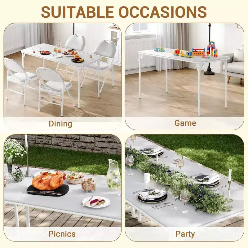 Set da 5 Pezzi Tavolo Rettangolare Pieghevole e Sedie Portatile, Antigraffio per Sala da Pranzo/Soggiorno/Campeggio (Pieghevole)