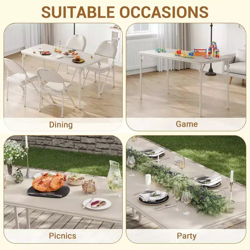 Set da 5 Pezzi Tavolo Rettangolare Pieghevole e Sedie Portatile, Antigraffio per Sala da Pranzo/Soggiorno/Campeggio (Pieghevole)