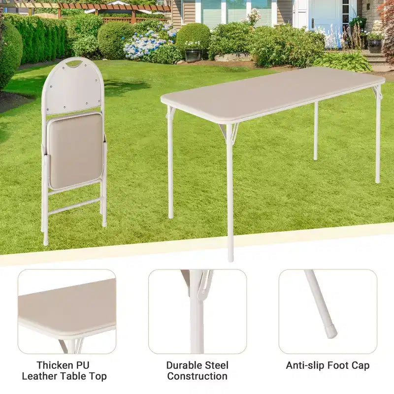 Set da 5 Pezzi Tavolo Rettangolare Pieghevole e Sedie Portatile, Antigraffio per Sala da Pranzo/Soggiorno/Campeggio (Pieghevole)