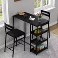 Acekool 3-Piece Kitchen Table Set with Storage Shelves and 2 Upholstered Chairs, Space-Saving Dining Table for Small Spaces