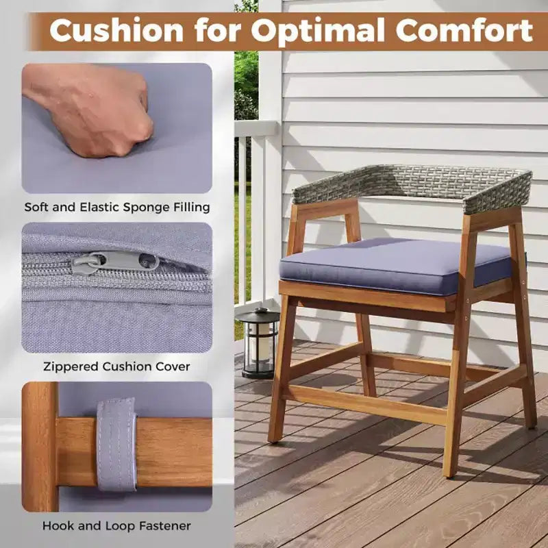 Set da pranzo da 5 pezzi per patio con cuscini e schienale in rattan PE per giardino e cortile