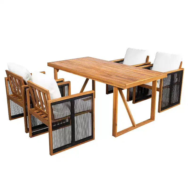 Christopher Knight Home Reina Set da Pranzo Moderno a 5 Pezzi per Esterni in Legno di Acacia con Corde Intrecciate a Mano