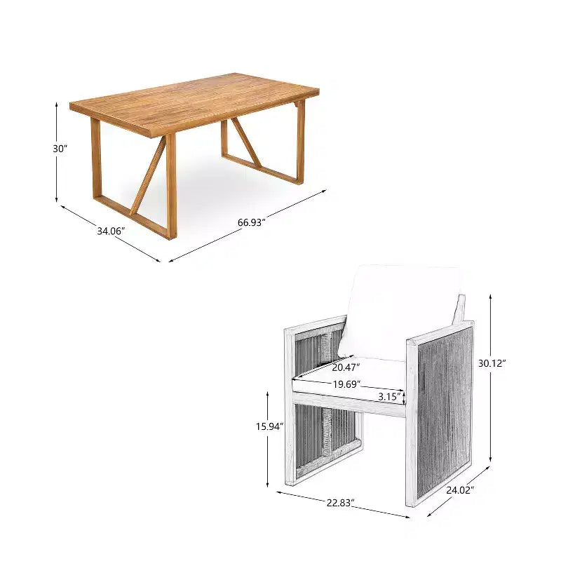 Christopher Knight Home Reina Set da Pranzo Moderno a 5 Pezzi per Esterni in Legno di Acacia con Corde Intrecciate a Mano