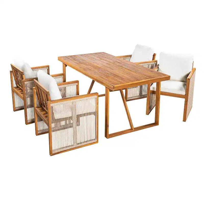 Christopher Knight Home Reina Set da Pranzo Moderno a 5 Pezzi per Esterni in Legno di Acacia con Corde Intrecciate a Mano