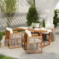 Christopher Knight Home Reina Modern 5 Piece Outdoor Acacia Wood Dining Set with Handwoven Cord