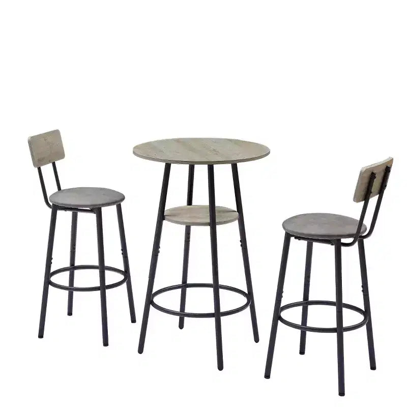 Set da pranzo industriale rotondo a 3 pezzi ad altezza bancone con 2 sgabelli imbottiti in PU, salvaspazio per cucina o bar di casa-Panipeachy