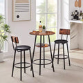 3-Piece Industrial Round Counter Height Dining Table Set with 2 PU Soft Counter Height Stools, Space-Saving Kitchen or Home Bar-Panipeachy