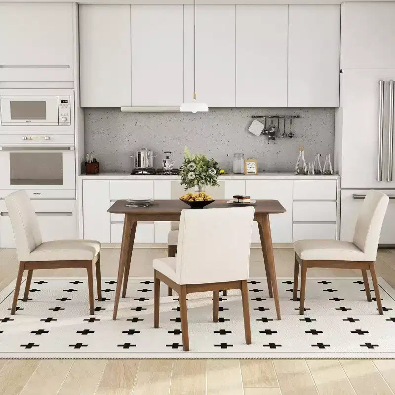 Set da pranzo moderno 5 pezzi per 4 persone, tavolo da cucina con struttura in legno massello con 4 sedie da pranzo imbottite per sala da pranzo o cucina-Panipeachy