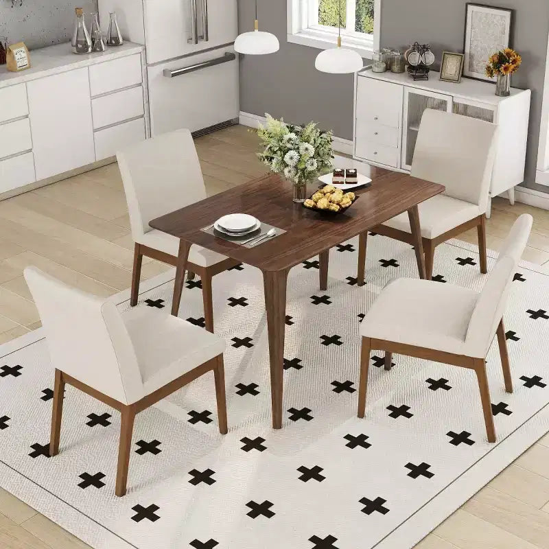 Set da pranzo moderno 5 pezzi per 4 persone, tavolo da cucina con struttura in legno massello con 4 sedie da pranzo imbottite per sala da pranzo o cucina-Panipeachy