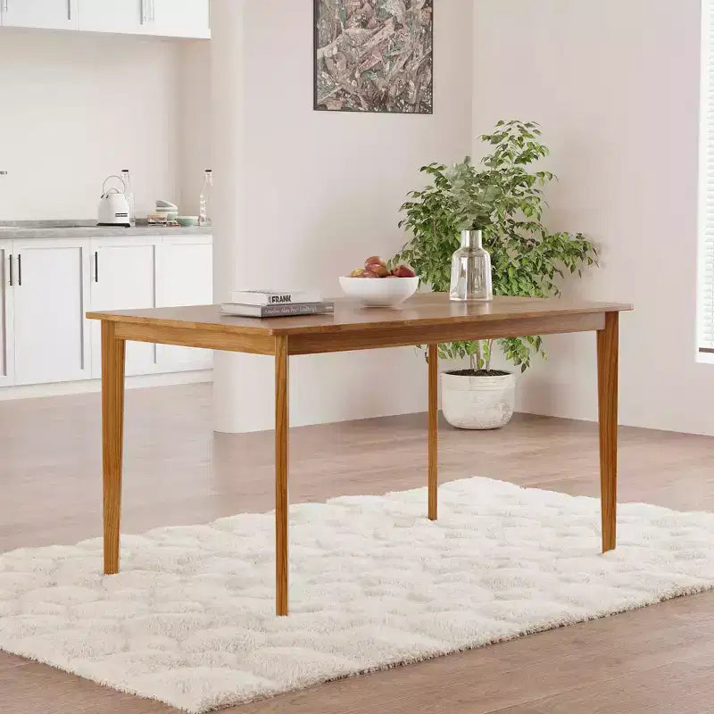 MAYEERTY Set Tavolo da Pranzo e Sedie a 5 Pezzi in Legno Massello, Tavolo Rettangolare Colore Legno Originale con 4 Sedie con Schienale