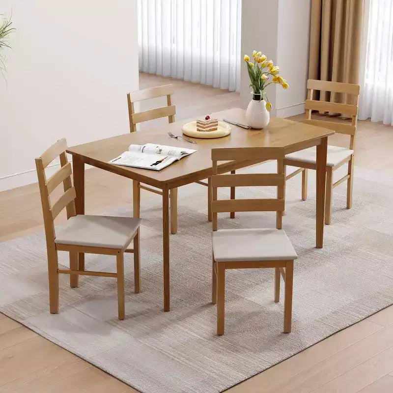 MAYEERTY Set Tavolo da Pranzo e Sedie a 5 Pezzi in Legno Massello, Tavolo Rettangolare Colore Legno Originale con 4 Sedie con Schienale
