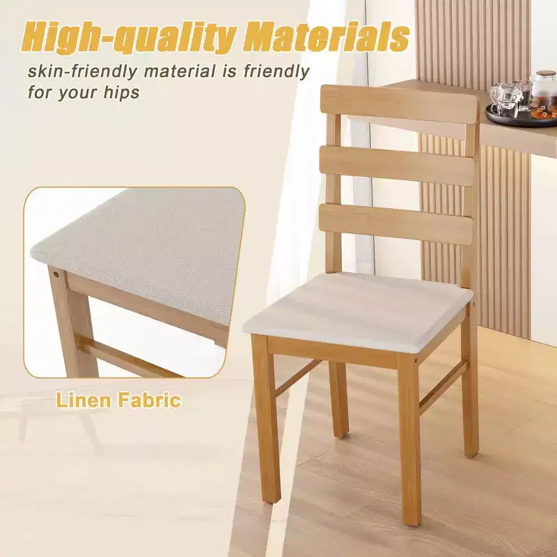 MAYEERTY Set Tavolo da Pranzo e Sedie a 5 Pezzi in Legno Massello, Tavolo Rettangolare Colore Legno Originale con 4 Sedie con Schienale