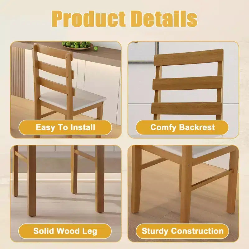 MAYEERTY Set Tavolo da Pranzo e Sedie a 5 Pezzi in Legno Massello, Tavolo Rettangolare Colore Legno Originale con 4 Sedie con Schienale