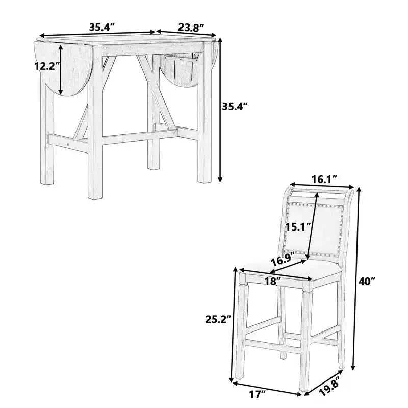MAYEERTY Set Tavolo da Pranzo a Goccia a 3 Pezzi in Legno con Altezza Contatore, 2 Sedie Imbottite Set Tavolo per Spazi Piccoli, Bianco + Grigio