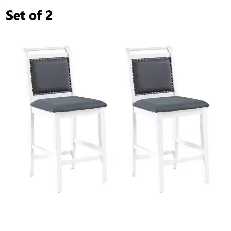 MAYEERTY Set Tavolo da Pranzo a Goccia a 3 Pezzi in Legno con Altezza Contatore, 2 Sedie Imbottite Set Tavolo per Spazi Piccoli, Bianco + Grigio