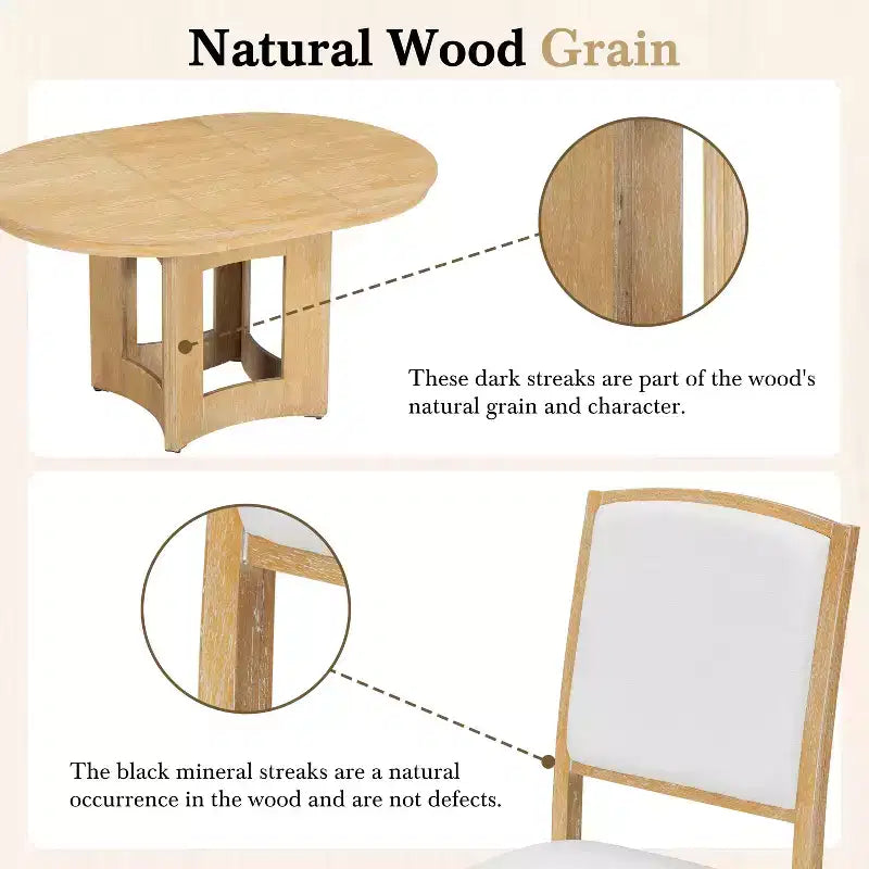 Set da Pranzo MAYEERTY 5 Pezzi, Tavolo Rotondo Allungabile Stile Rustico, 16 Prolunghe Rimovibili, 4 Sedie Imbottite per 4 Persone, Espresso + Beige