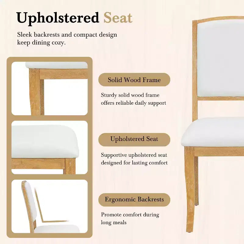 Set da Pranzo MAYEERTY 5 Pezzi, Tavolo Rotondo Allungabile Stile Rustico, 16 Prolunghe Rimovibili, 4 Sedie Imbottite per 4 Persone, Espresso + Beige