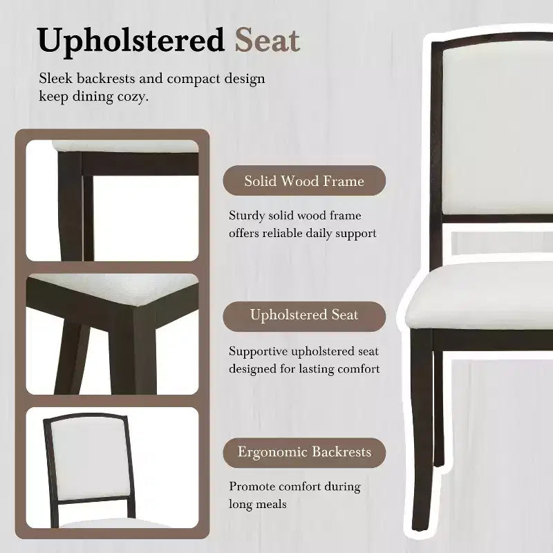 Set da Pranzo MAYEERTY 5 Pezzi, Tavolo Rotondo Allungabile Stile Rustico, 16 Prolunghe Rimovibili, 4 Sedie Imbottite per 4 Persone, Espresso + Beige