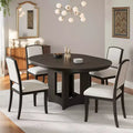 MAYEERTY 5-Piece Farmhouse Extendable Round Dining Table Set, 16 Removable Leaf, 4 Upholstered Chairs for 4 Person, Espresso + Beige