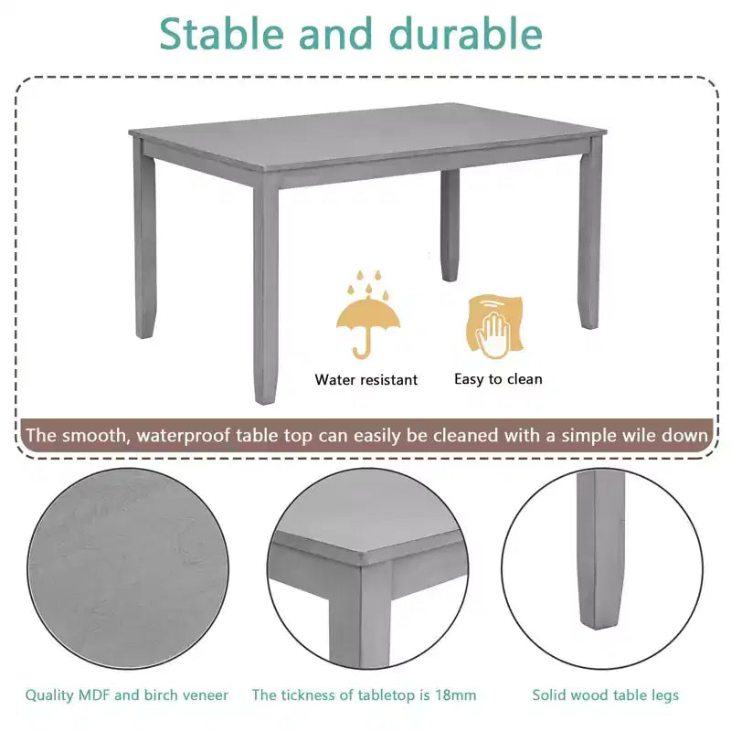 MAYEERTY Set da Pranzo 6 Pezzi per 6 Persone, Tavolo Rettangolare in Legno + 4 Sedie Imbottite e Panca, Grigio