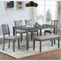 MAYEERTY 6-Piece Dining Set for 6, Wooden Rectangular Table + 4 Upholstered Chairs & Bench, Gray