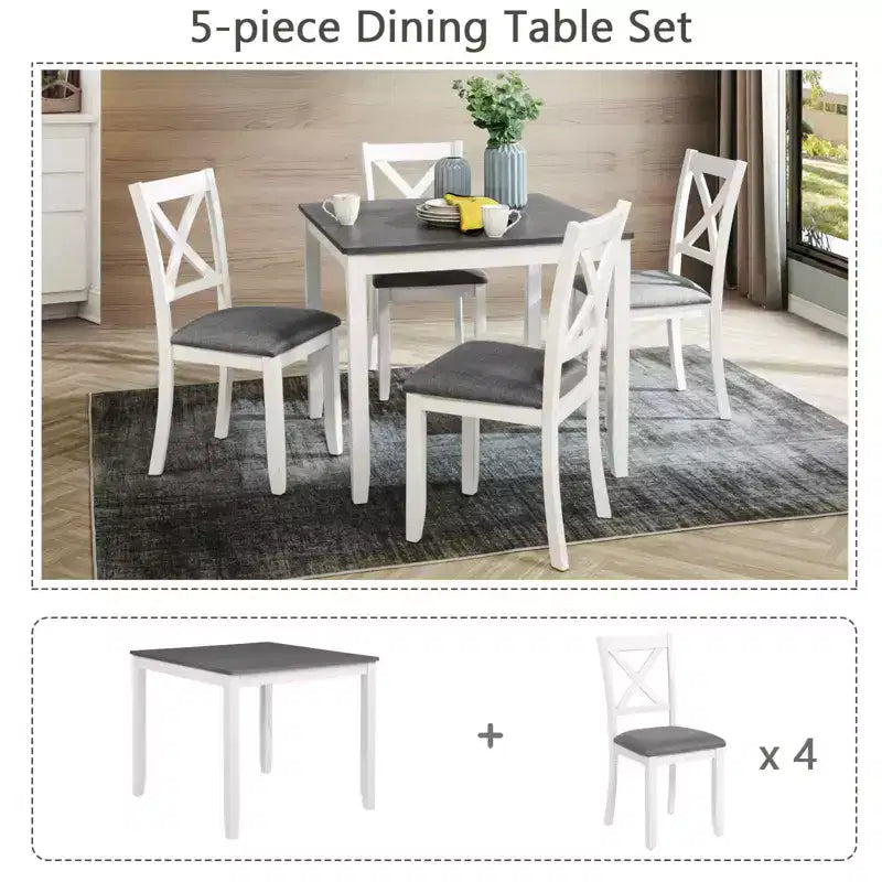 MAYEERTY Set da Pranzo Moderno 5 Pezzi, Tavolo in Legno con 4 Sedie, Grigio e Bianco Bicolore