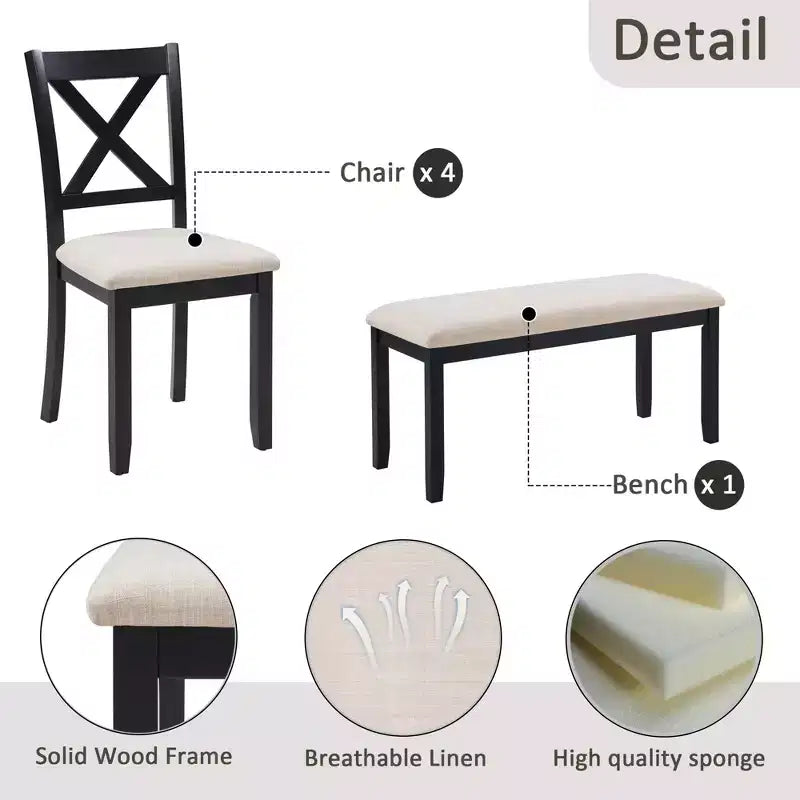 MAYEERTY Set da Pranzo Moderno 5 Pezzi, Tavolo in Legno con 4 Sedie, Grigio e Bianco Bicolore