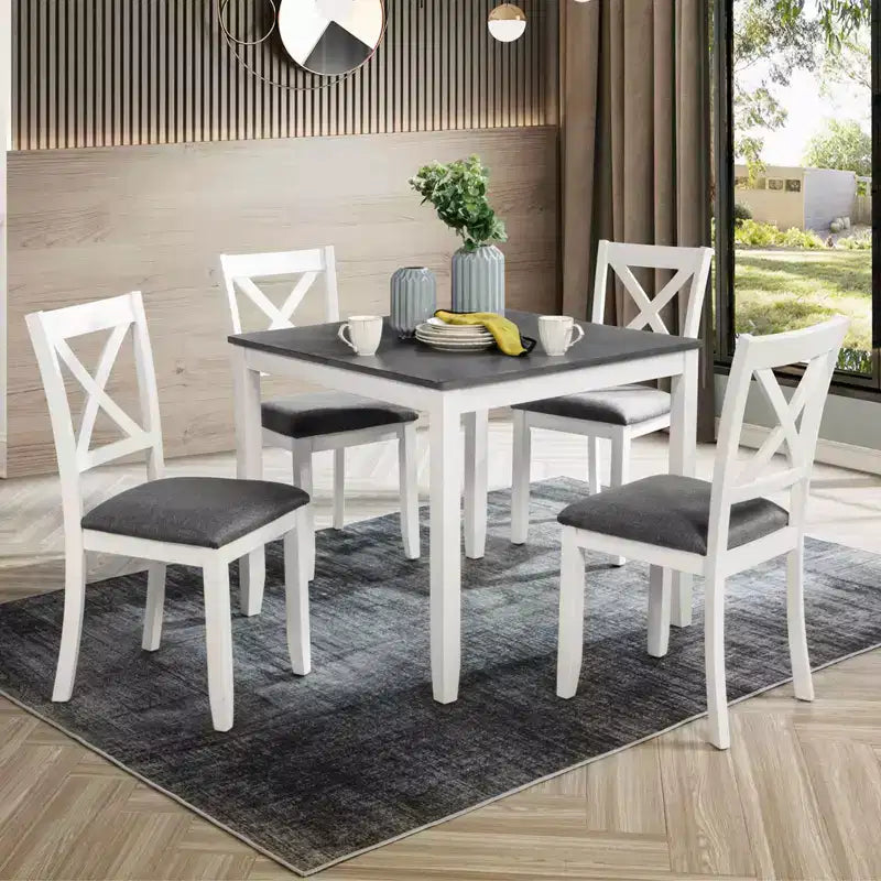MAYEERTY Set da Pranzo Moderno 5 Pezzi, Tavolo in Legno con 4 Sedie, Grigio e Bianco Bicolore