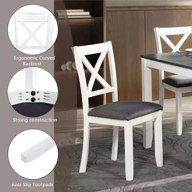 MAYEERTY Set da Pranzo Moderno 5 Pezzi, Tavolo in Legno con 4 Sedie, Grigio e Bianco Bicolore
