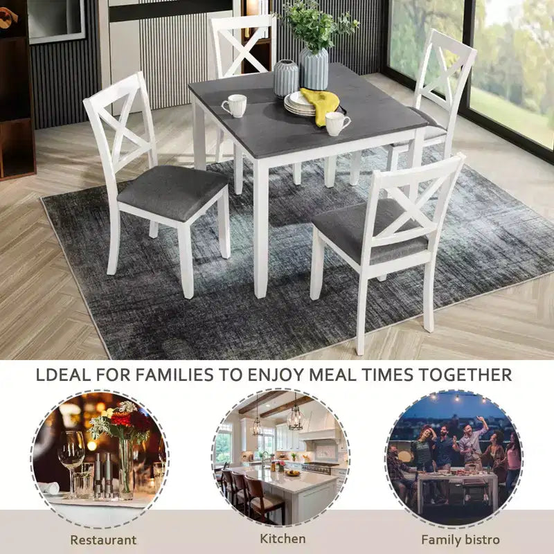 MAYEERTY Set da Pranzo Moderno 5 Pezzi, Tavolo in Legno con 4 Sedie, Grigio e Bianco Bicolore