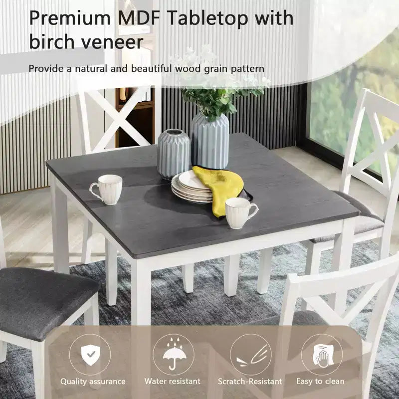 MAYEERTY Set da Pranzo Moderno 5 Pezzi, Tavolo in Legno con 4 Sedie, Grigio e Bianco Bicolore