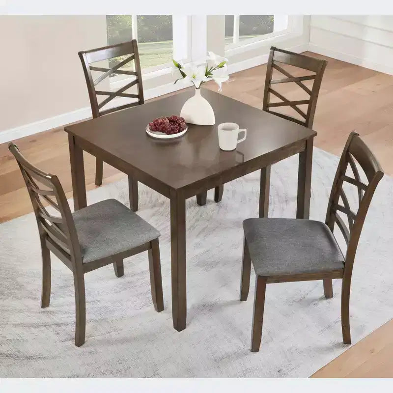 MAYEERTY 5-Piece Elegant Modern Dining Set, Wooden Table with 4 Chairs for 4, Walnut