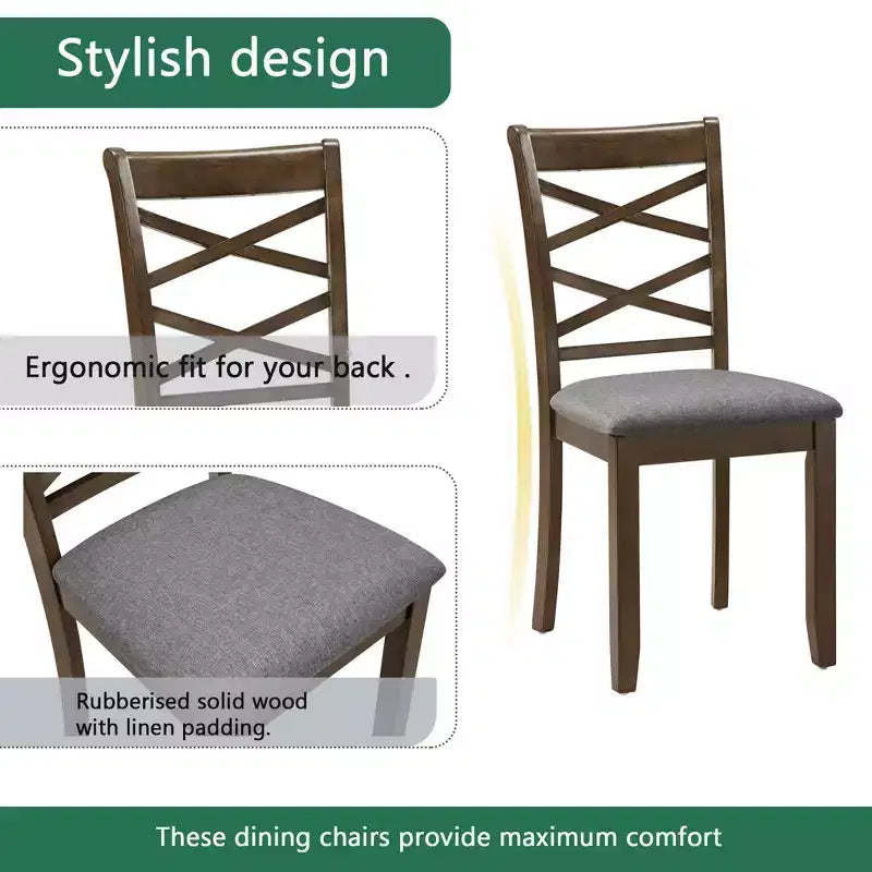 MAYEERTY Set da Pranzo Moderno Elegante da 5 Pezzi, Tavolo in Legno con 4 Sedie per 4 Persone, Noce