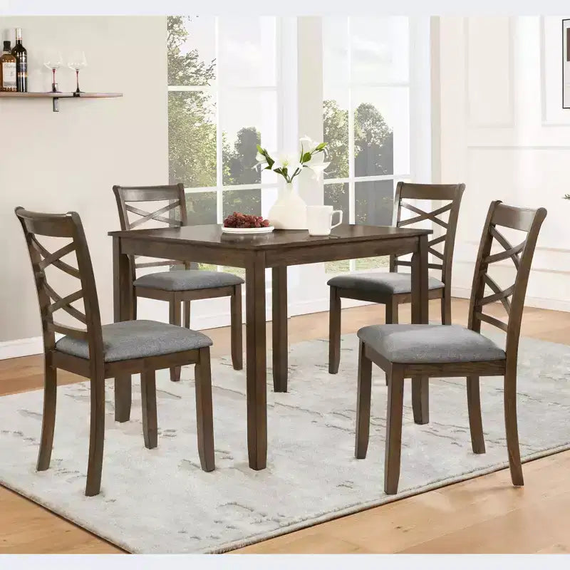 MAYEERTY Set da Pranzo Moderno Elegante da 5 Pezzi, Tavolo in Legno con 4 Sedie per 4 Persone, Noce