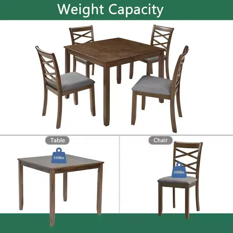 MAYEERTY Set da Pranzo Moderno Elegante da 5 Pezzi, Tavolo in Legno con 4 Sedie per 4 Persone, Noce