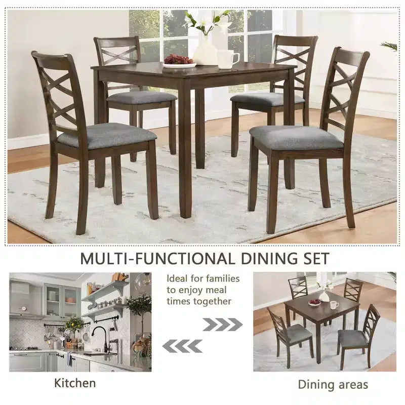 MAYEERTY Set da Pranzo Moderno Elegante da 5 Pezzi, Tavolo in Legno con 4 Sedie per 4 Persone, Noce