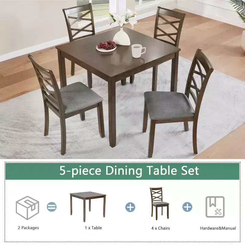 MAYEERTY Set da Pranzo Moderno Elegante da 5 Pezzi, Tavolo in Legno con 4 Sedie per 4 Persone, Noce