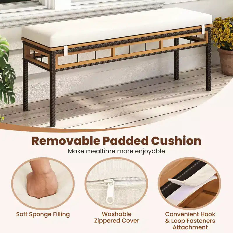 Costway Set da Pranzo per Esterni 3 Pezzi in Legno di Acacia con Foro per Ombrellone da 5 cm e Cuscini per Giardino Marrone Misto