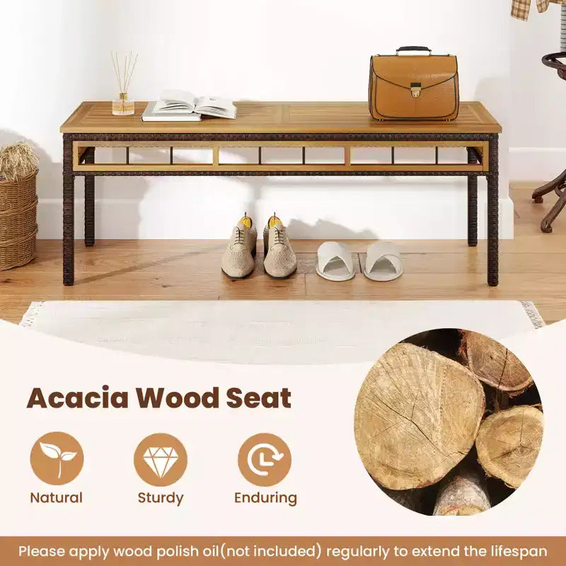 Costway Set da Pranzo per Esterni 3 Pezzi in Legno di Acacia con Foro per Ombrellone da 5 cm e Cuscini per Giardino Marrone Misto