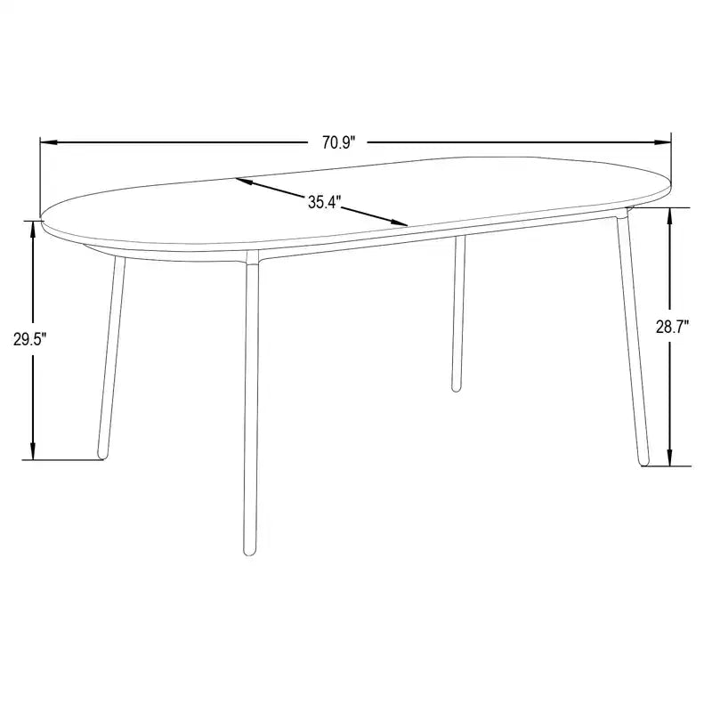 LeisureMod Tule Set da pranzo 7 pezzi con telaio in acciaio, 6 sedie da pranzo imbottite e tavolo da pranzo ovale da 71 pollici con piano in legno